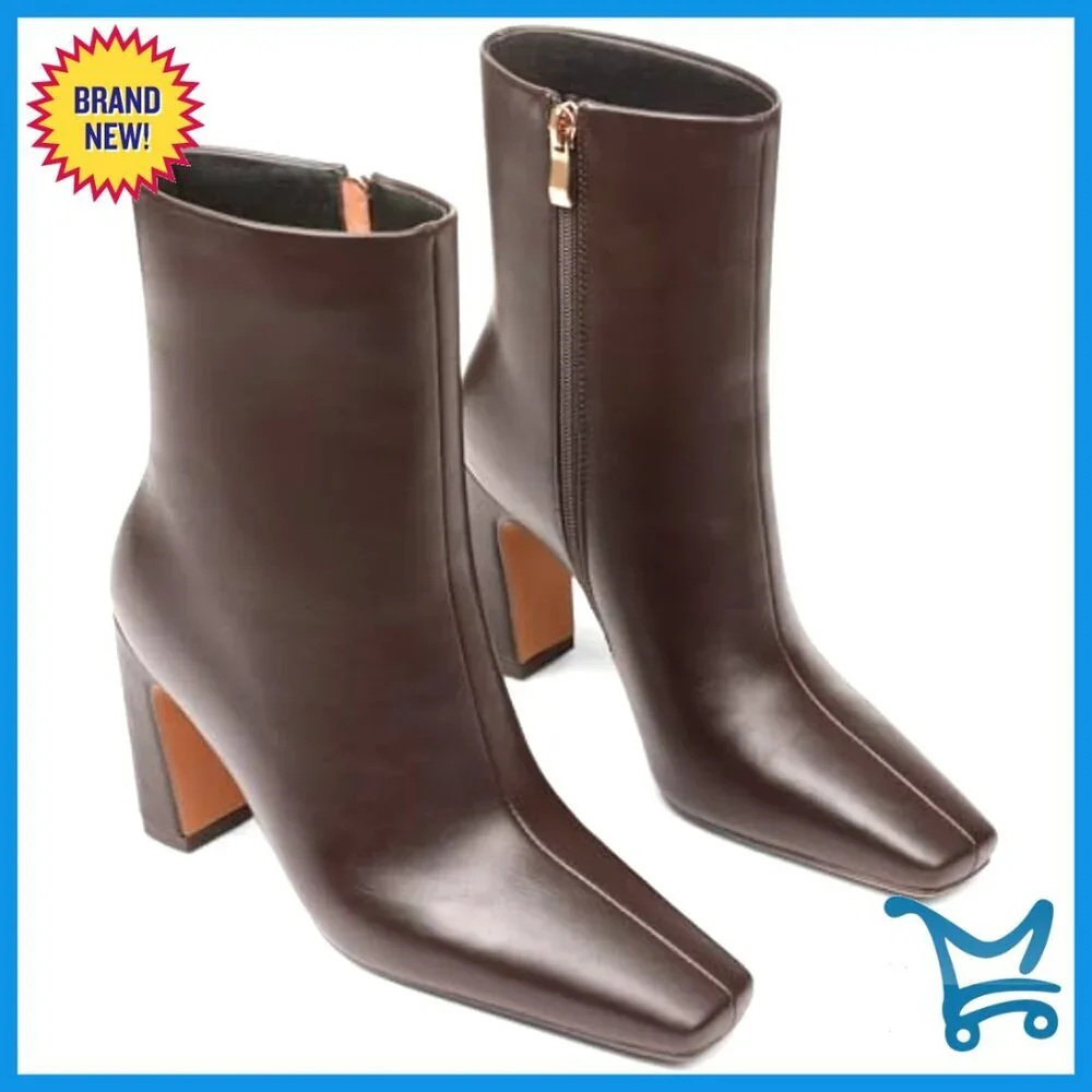 Women's Chunky Heel Ankle Boots Square Toe Zipper Office Party Casual